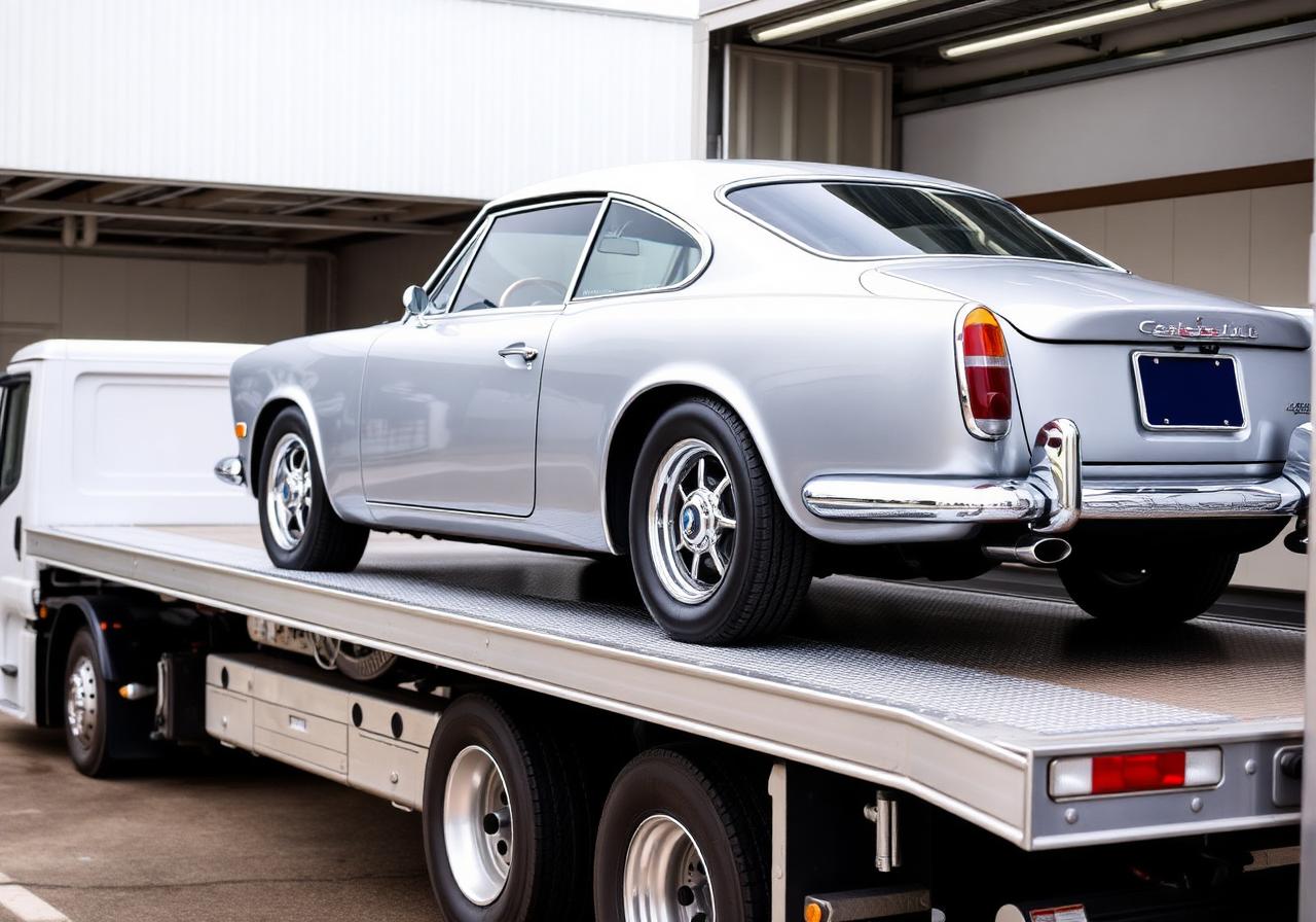 Classic car on a flatbed transport